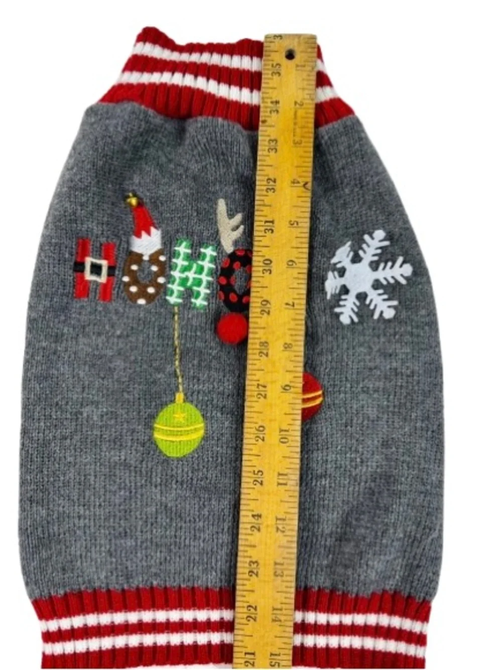 Dog Grey Holiday Knit Sweater  Red Accents
